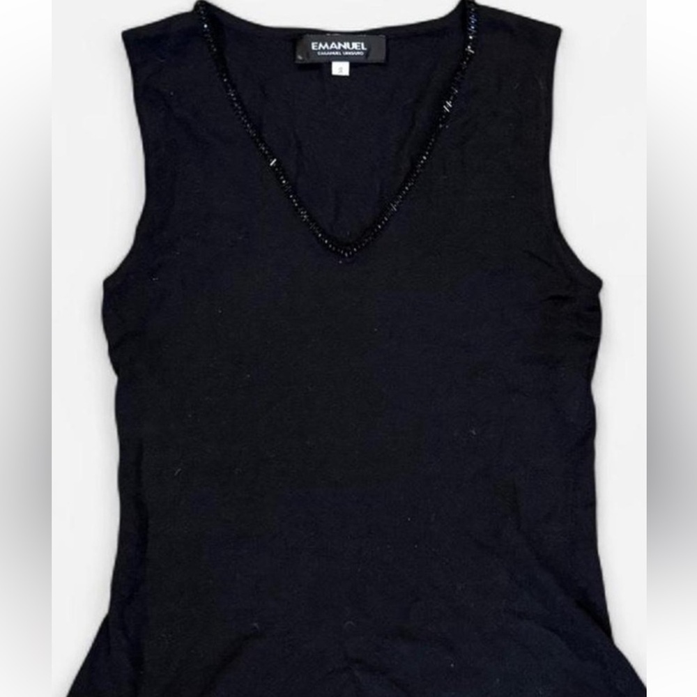 Emanuel Ungaro Black Beaded V-Neck Top